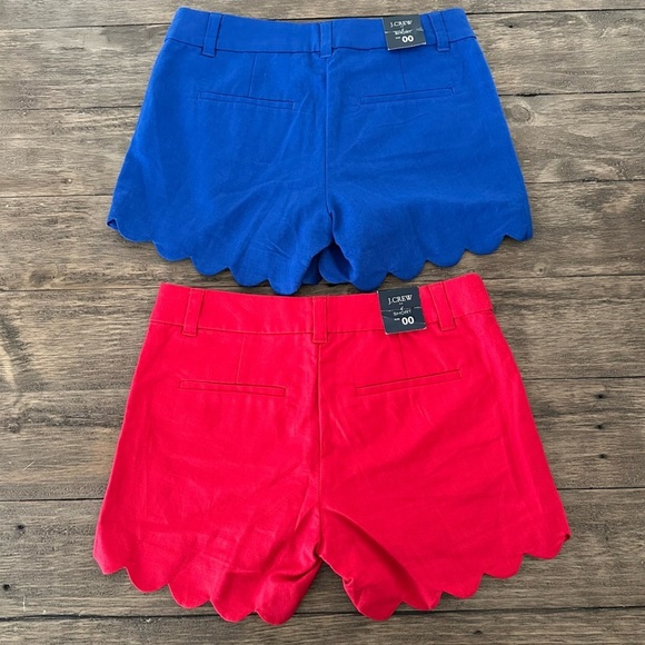 NWT Bundle J Crew Womens 00 Linen Blend Scallop Shorts 4” Red Blue Dressy New - Picture 3 of 5